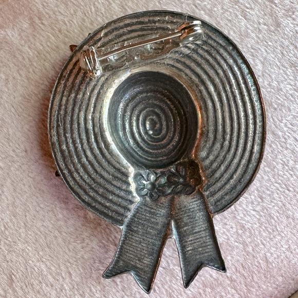 Vintage Gardeners Hat Flower Garden Brooch Pin Red, Yellow & Pink Rhinestones - Picture 9 of 10